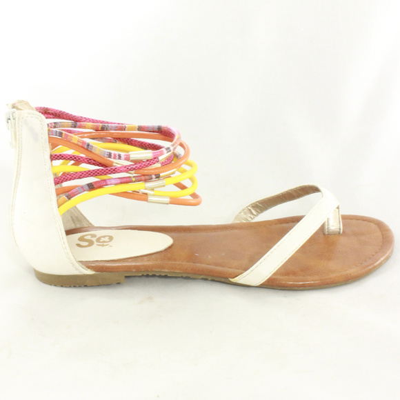 SO Shoes - SO Bobbie White Multi-color Strap Thong Sandals